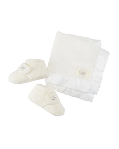 Shop Ugg Girl's Bixbee Booties & Lovey Baby Blanket Set In Cream