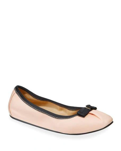 Shop Ferragamo My Joy Bow Ballet Flats In Bon Bon