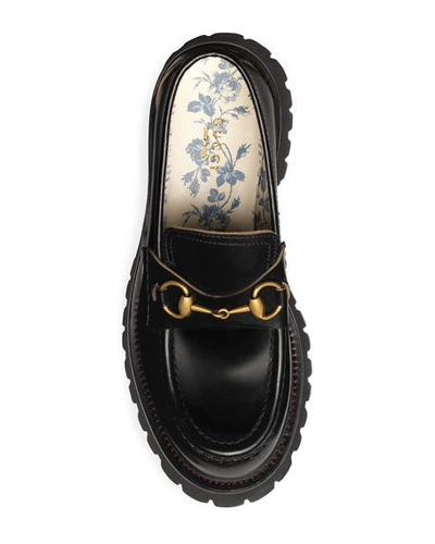 Shop Gucci Harald Leather Lug-sole Loafers In Black