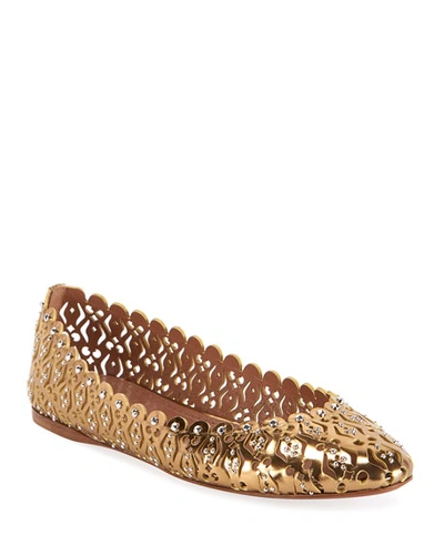 Shop Alaïa Laser-cut Studded Ballet Flats In Gold