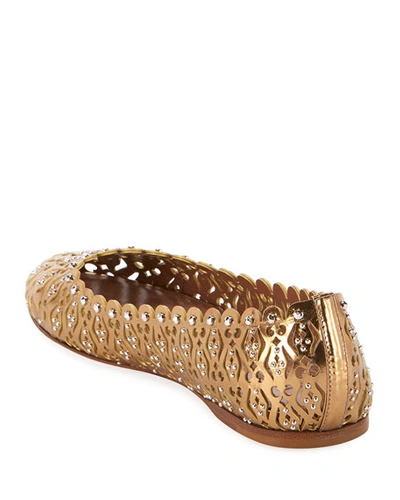 Shop Alaïa Laser-cut Studded Ballet Flats In Gold