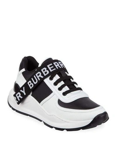 Shop Burberry Ronnie Two-tone Leather Logo Sneakers In Black