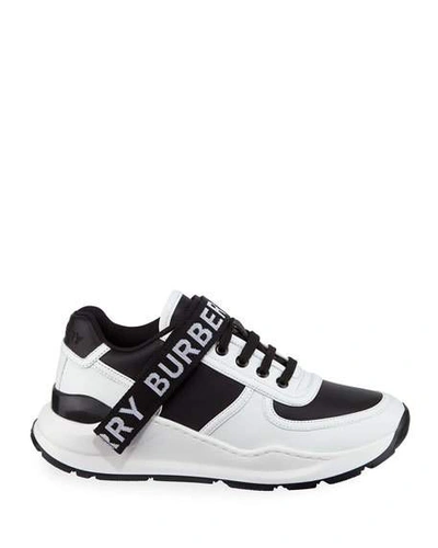 Shop Burberry Ronnie Two-tone Leather Logo Sneakers In Black