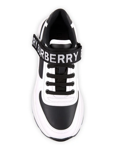 Shop Burberry Ronnie Two-tone Leather Logo Sneakers In Black