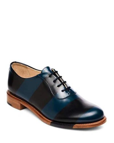Shop The Office Of Angela Scott Mr. Smith Striped Leather Oxfords In Ocean