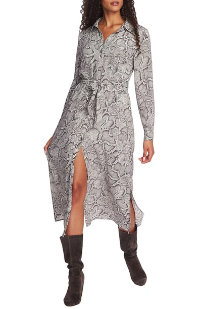 Shop 1.state Snake Print Long Sleeve Shirtdress In Feather Grey