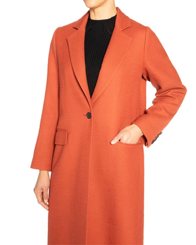 Shop Santorelli Tammy Single-button Notch Lapel Long Wool Twill Coat In Rust