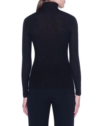 Shop Akris Seamless Ribbed Turtleneck Sweater In Black