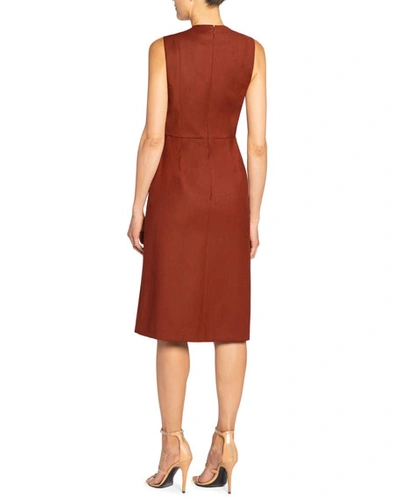 Shop Santorelli Nicolette Sleeveless Wool Dress With Side Ruffle Detail In Rust