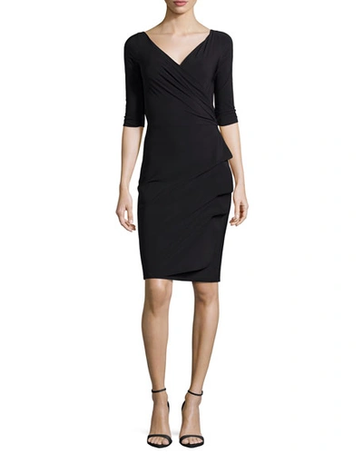 Shop Chiara Boni La Petite Robe Florien 3/4-sleeve Jersey Faux-wrap Dress In Black 37