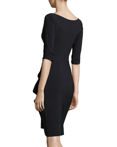 Shop Chiara Boni La Petite Robe Florien 3/4-sleeve Jersey Faux-wrap Dress In Black 37