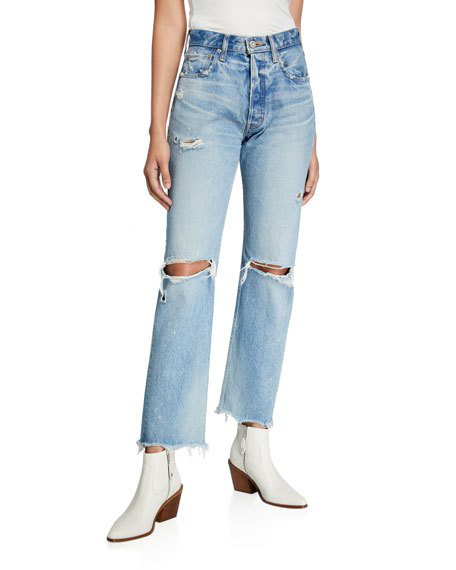Moussy Vintage Odessa Ripped Straight Leg Jeans In Blue | ModeSens