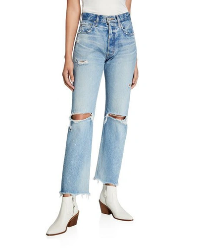 Shop Moussy Vintage Odessa Wide-leg Distressed Jeans In Blue