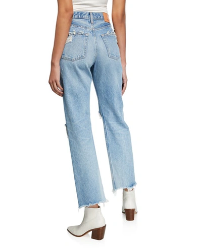 Shop Moussy Vintage Odessa Wide-leg Distressed Jeans In Blue