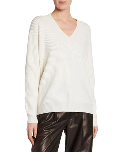 Shop Tom Ford Cashmere Large-ribbed V-neck Sweater In Off White