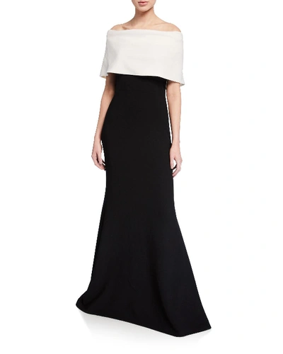 Shop Lela Rose Off-the-shoulder Two-tone Gown In Black/white
