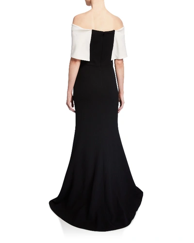 Shop Lela Rose Off-the-shoulder Two-tone Gown In Black/white