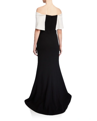 Lela Rose Off-the-shoulder Monotone Trumpet Evening Gown In Black/white
