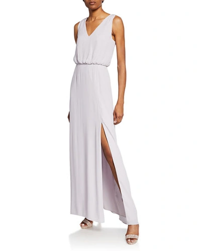 Shop Wayf The Bella V-neck Sleeveless Gown With Front Slit In Light Orchid