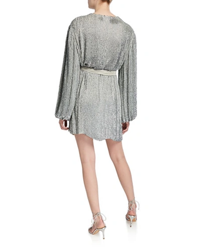Shop Retroféte Gabrielle Sequined Wrap Dress In Silver