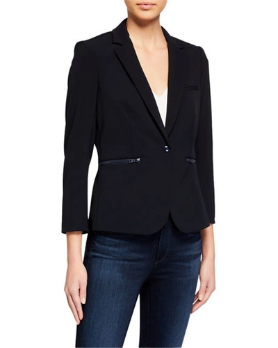 Shop Veronica Beard Scuba Schoolboy Blazer Jacket In Navy