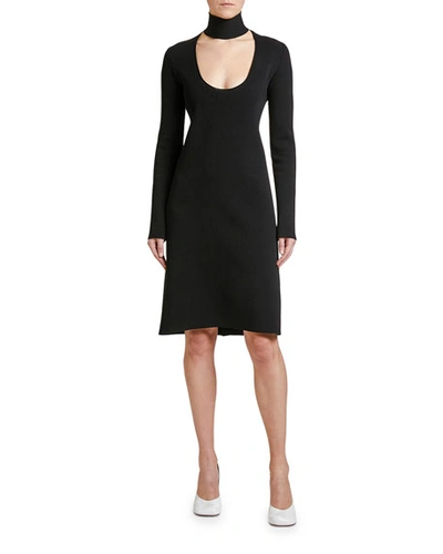 Shop Bottega Veneta Long-sleeve Scoop-cutout Dress In Black