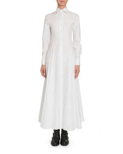 Shop Alaïa Poplin Long-sleeve Shirtdress In White