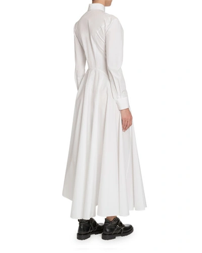 Shop Alaïa Poplin Long-sleeve Shirtdress In White