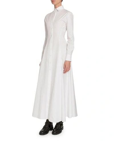 Shop Alaïa Poplin Long-sleeve Shirtdress In White