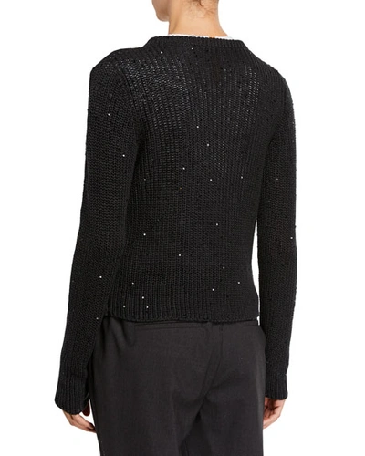 Shop Brunello Cucinelli Sequined English-ribbed Silk/linen Cardigan In Black