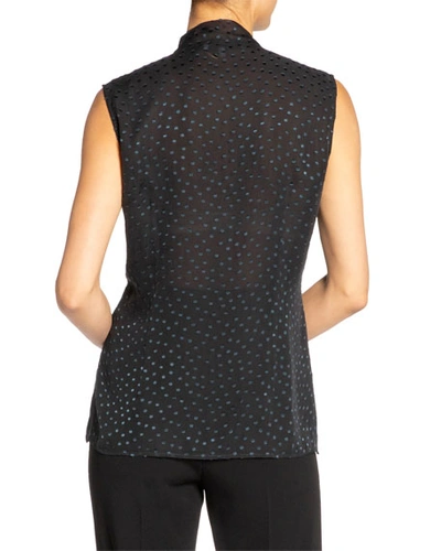 Shop Santorelli Teca Swiss Dot Sleeveless Silk Chiffon Top W/ Neck-tie In Black