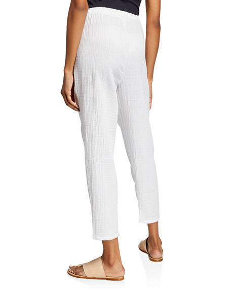 Eileen Fisher Petite Tapered Cotton Gauze Pull-on Pants In White | ModeSens