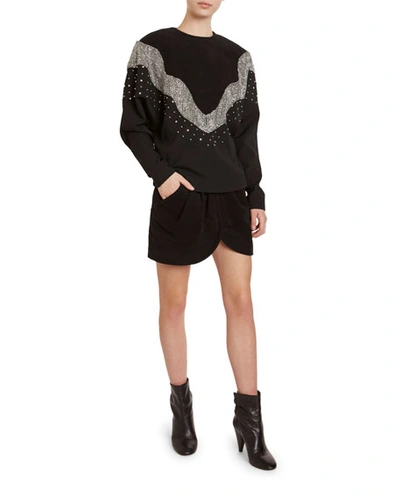 Shop Isabel Marant Valia Sequined Raglan-sleeve Sweatshirt In Black