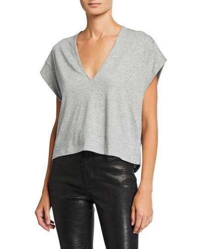 Shop Frame Le High-rise V-neck Tee In Gris Heather
