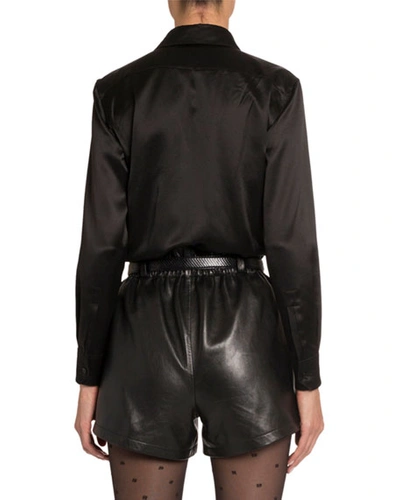 Shop Saint Laurent Satin Classic Button-front Blouse In Black