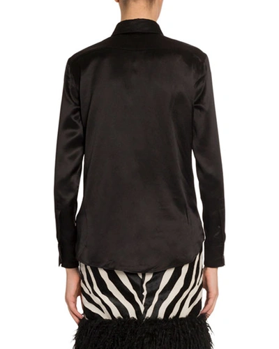 Shop Saint Laurent Satin Classic Button-front Blouse In Black