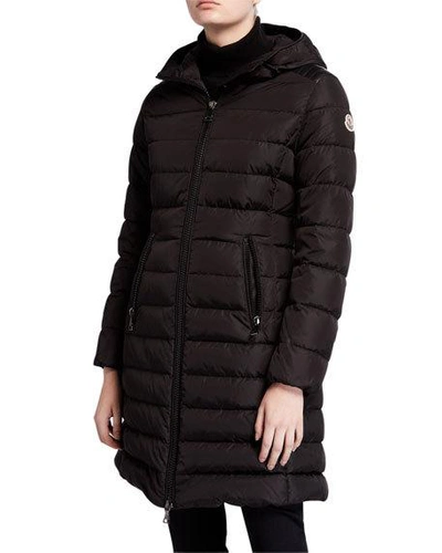 Shop Moncler Talev Long Leather-trim Puffer Coat In Black