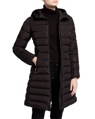 Shop Moncler Talev Long Leather-trim Puffer Coat In Black