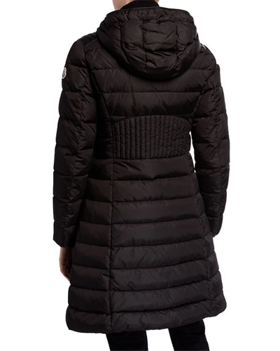 Shop Moncler Talev Long Leather-trim Puffer Coat In Black