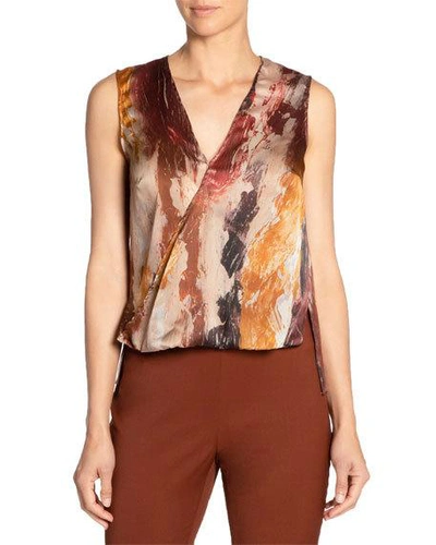 Shop Santorelli Keona Abstract Sleeveless Surplice Top In Multi