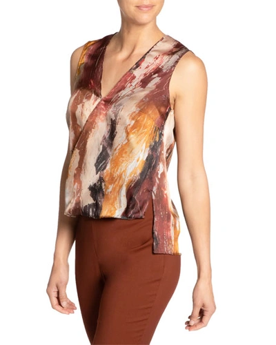 Santorelli Keona Abstract Sleeveless Surplice Top In Multi