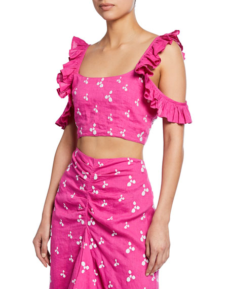 All Things Mochi Coney Cold-shoulder Ruffle Crop Top In Pink | ModeSens