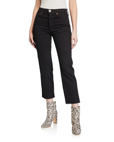 Shop Re/done High-rise Stovepipe Cropped Jeans In Jet