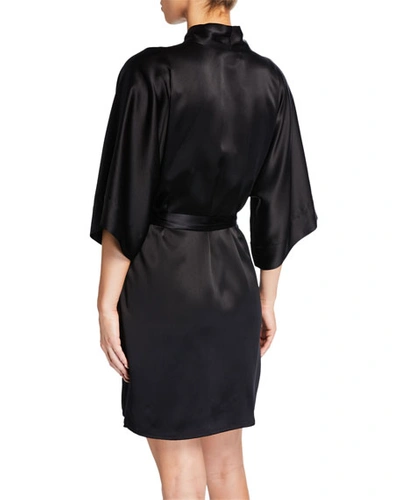 Shop Christine Lingerie Solid Silk Short Robe In Black