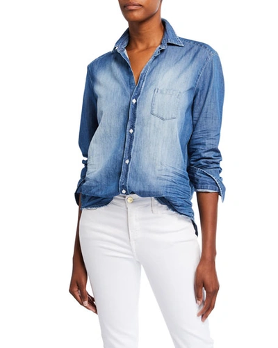 Shop Frank & Eileen Long-sleeve Button-front Faded Denim Shirt In Distressed Vint