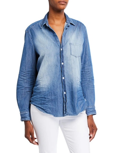 Shop Frank & Eileen Long-sleeve Button-front Faded Denim Shirt In Distressed Vint