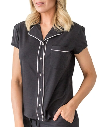 Shop Lusome Donna Cap-sleeve Pajama Top In Noir