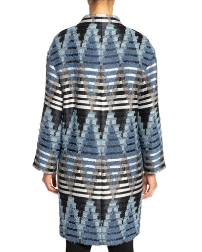 Shop Santorelli Rosalie Geometric Oversized Cocoon Coat In Blue