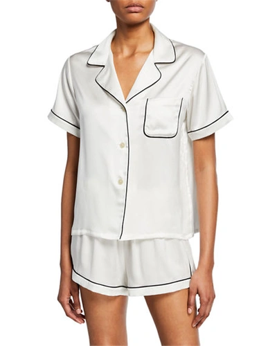 Shop Morgan Lane Katelyn Short-sleeve Silk Lounge Top In White