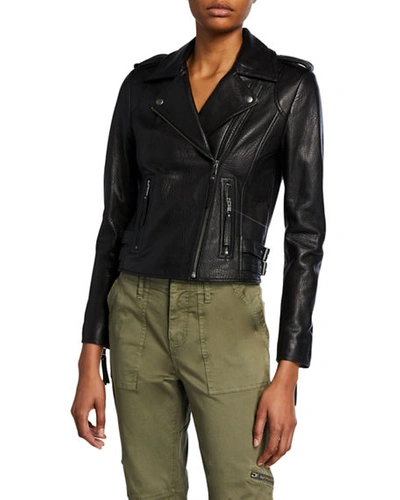 Shop Joie Leolani Lamb Leather Moto Jacket In Caviar